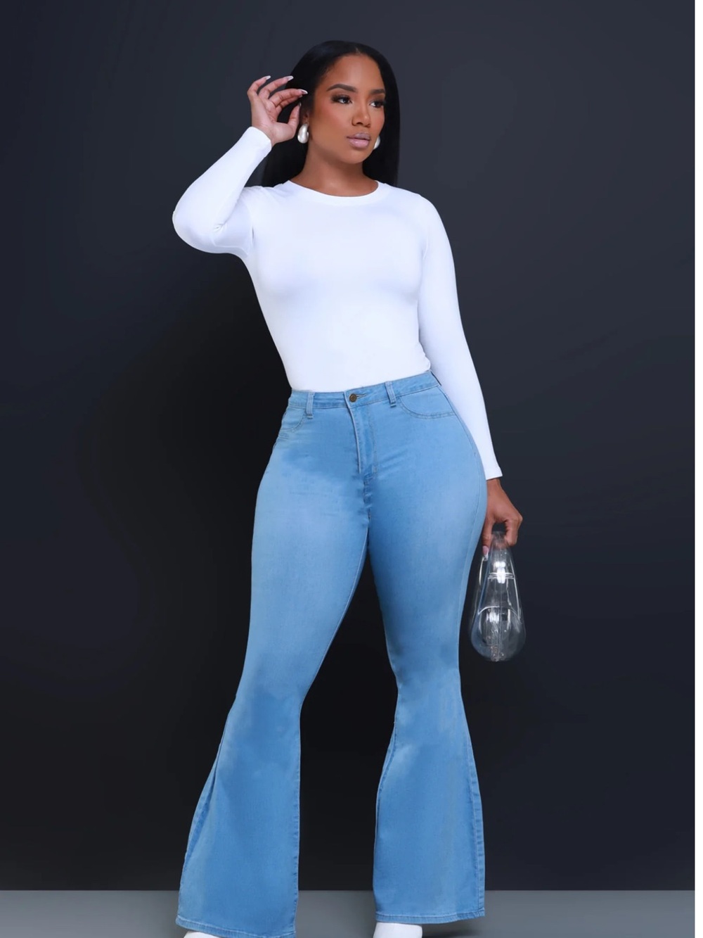 Swank a Posh Light Blue High-Rise Flare Jeans for Women